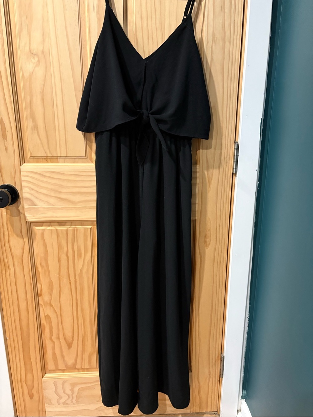 Mustard Seed Black Tie-Front Spaghetti Strap Maxi romper